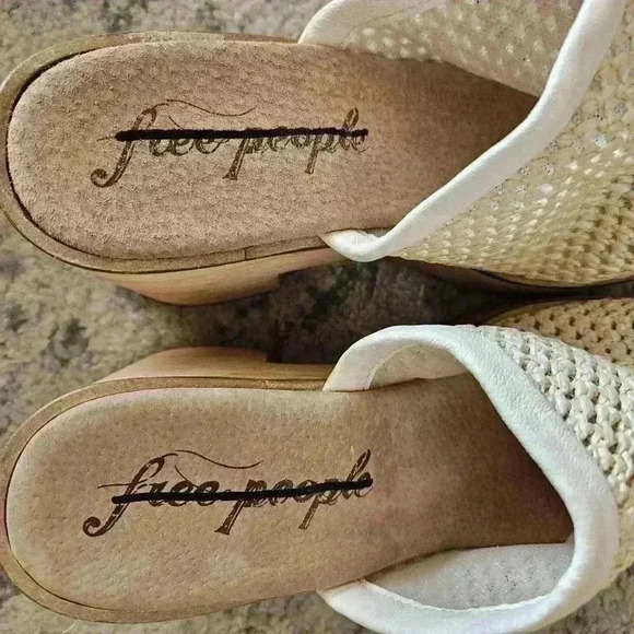 Free People Women's Beige Walk On Wood Boho Leather Platform Woven Clogs 38 - Picture 9 of 12